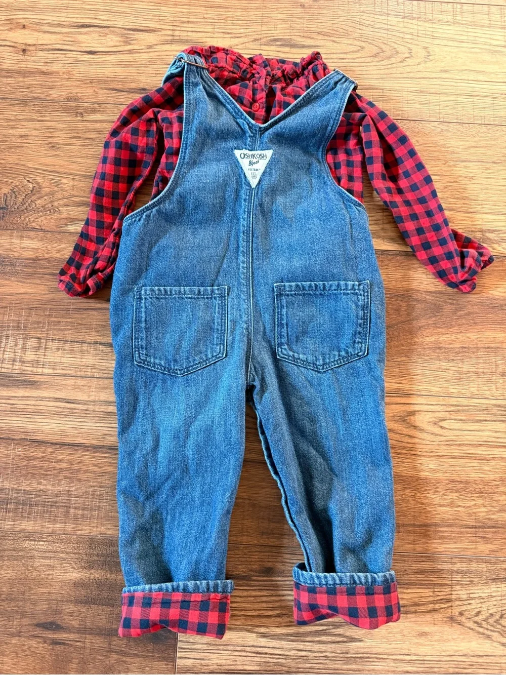 Vintage OshKosh B’gosh Overalls Set 18M Buffalo Plaid 80s 90s